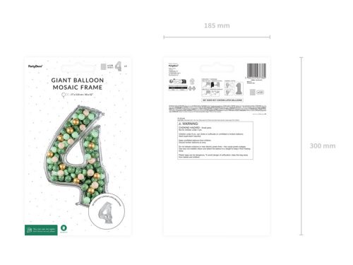 4-es számkeret latex léggömbökhöz, 126 cm, ezüst