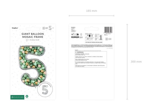 5-ös számkeret latex léggömbökhöz, 126 cm, ezüst