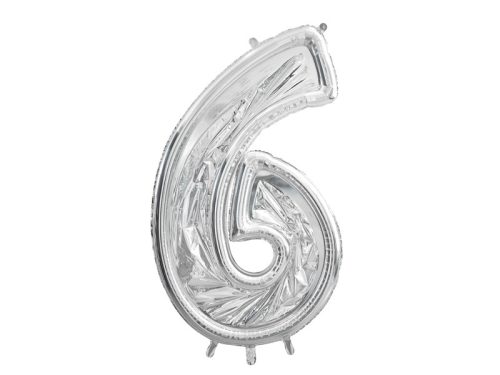 6-os számkeret latex léggömbökhöz, 126 cm, ezüst
