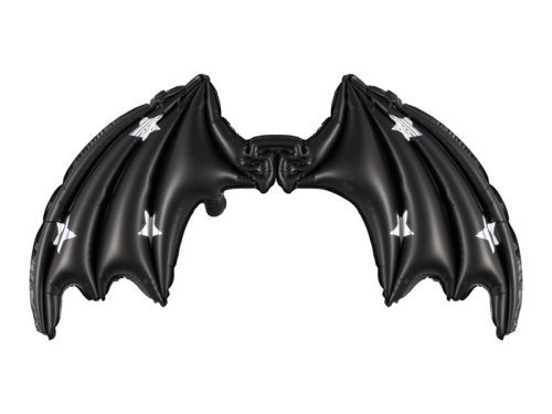 Foil Balloon Bat Wings, Black Matte with Stars, 85 x 50 cm