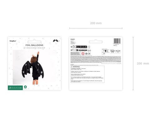 Fólia ballon denevérszárnyak, fekete matt csillagokkal, 85 x 50 cm