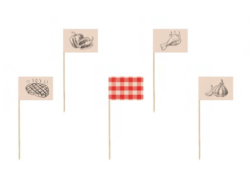 Dekoratív grill fogpiszkálók, 15 cm, 12 db-os készlet, vegyes minták