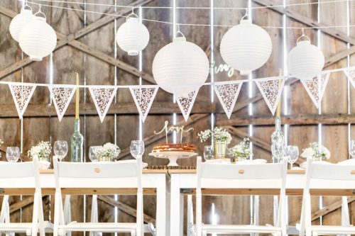 Papírfüzér, gyöngyházfehér, 19,5 x 3 m