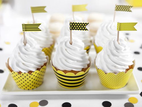 Cupcake tortabeszúró Mini Flags Bee, mix, 7cm (1 db / 6 db.)