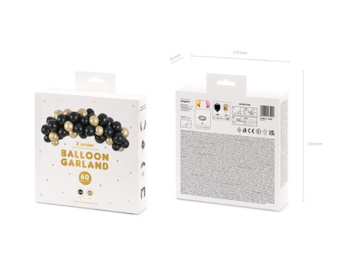 Léggömbfüzér - fekete-arany, 200cm (1 db / 60 db)