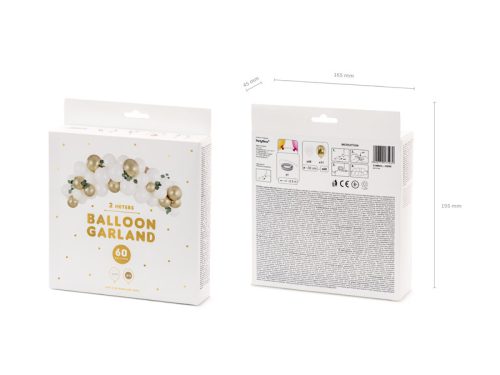 Léggömbfüzér - fehér és arany, 200cm (1 pkt / 60 db.)