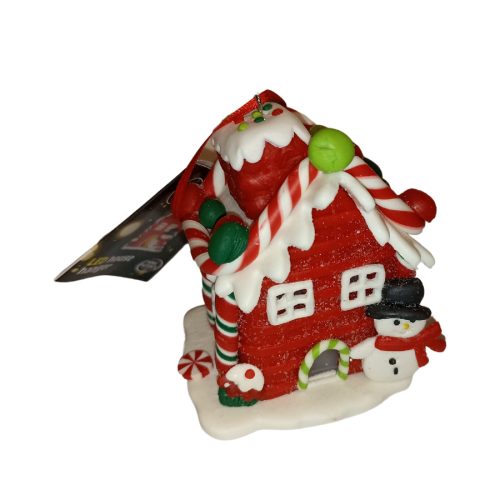 Piros világító házikó hóemberrel 2