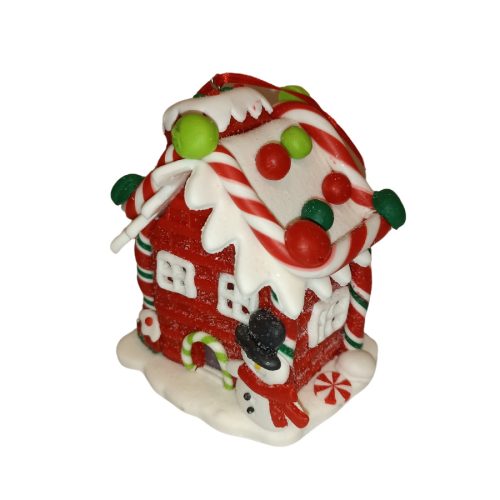 Piros világító házikó hóemberrel 2