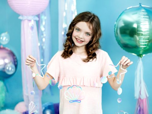 Sellő alakú irizáló papír girland, 1.65 m hosszú