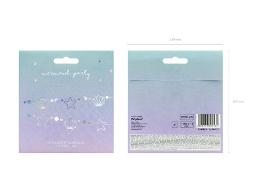 Sellő alakú irizáló papír girland, 1.65 m hosszú