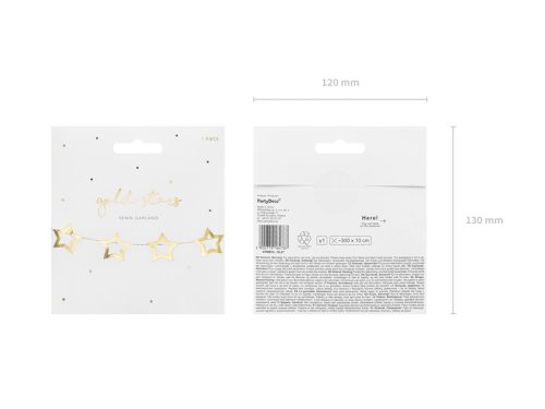 Arany csillag papír girland, 3 m hosszú dekoráció