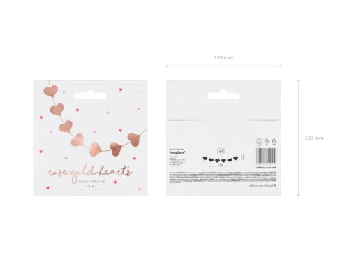 Papír szív girland rosegold színben, 3,5 méter hosszú