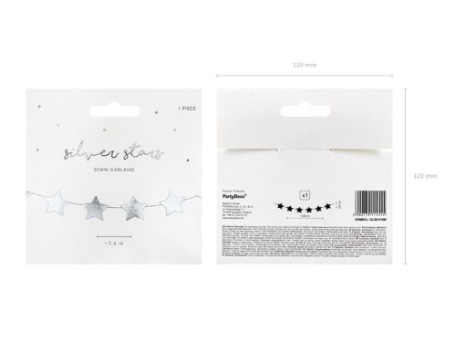 Garland Stars, ezüst, 3,6 m