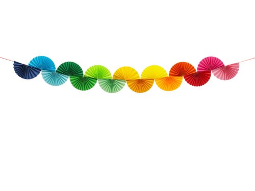 Papír dekoráció szivárvány legyezők, 2,5 méter hosszú vegyes színben