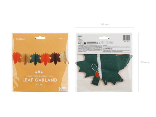 Színes papír levelek girland, 3 méteres dekoráció