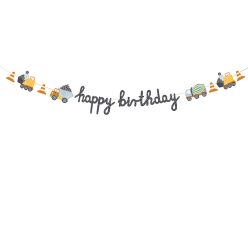 Banner Happy brithday Építőipari járművek, 2 m, mix
