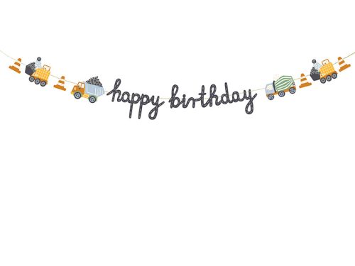 Banner Happy brithday Építőipari járművek, 2 m, mix