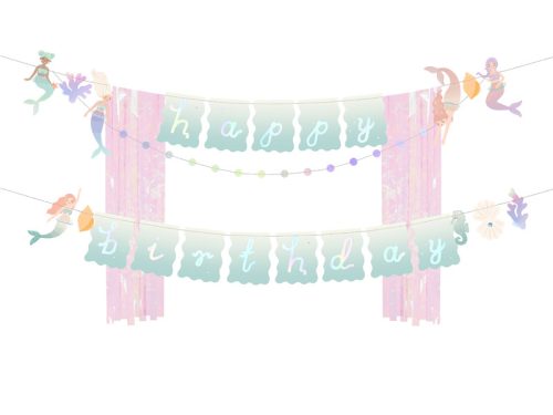 Banner Happy Birthday Mermaid, 130x100cm, mix