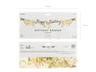 Banner Happy Birthday Flowers, rózsaszín-arany, 1,3 m