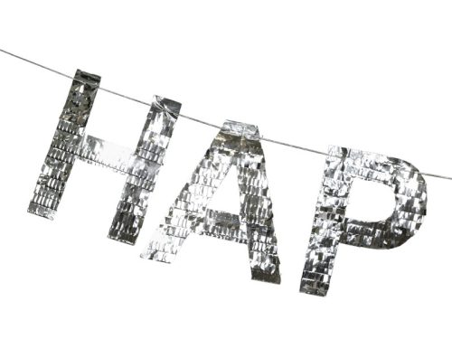 Boldog születésnapot zászló, 2,2 m, ezüst