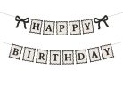 Happy Birthday feliratú krém-fekete masnis papír banner 100 cm