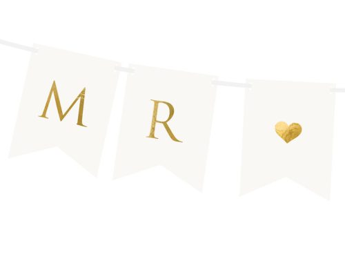 Banner Mr Mrs, fehér, 15 x 85 cm