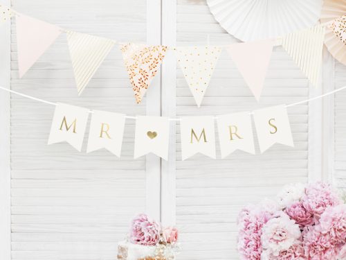 Banner Mr Mrs, fehér, 15 x 85 cm