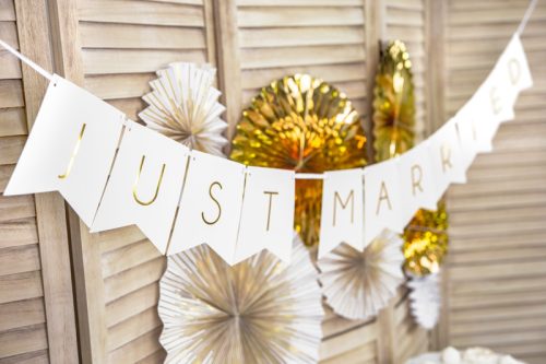 Banner Just Married, fehér, 15 x 155 cm