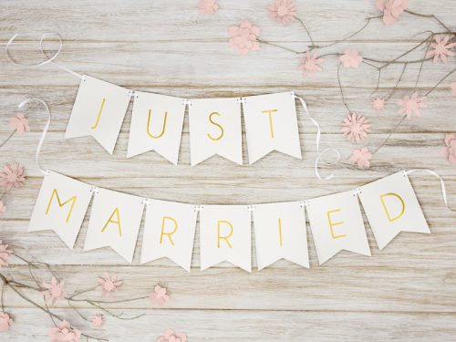 Banner Just Married, fehér, 15 x 155 cm