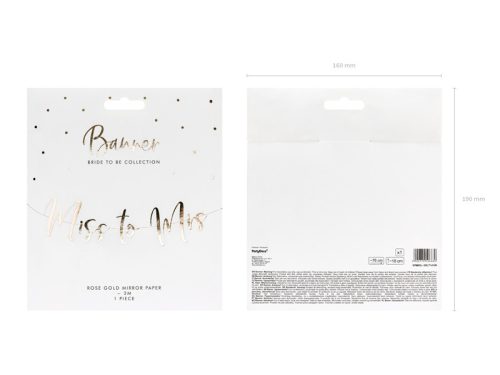 Banner Miss to Mrs, rózsaszín arany, 18x76 cm