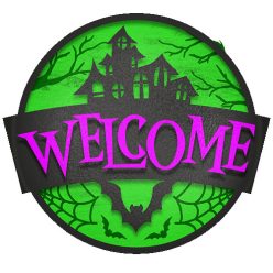   Welcome - kísértetház mintás halloweeni ajtókopogtató natúr alap