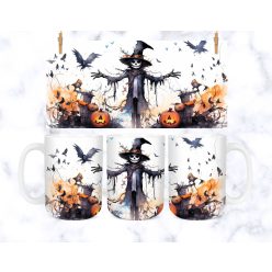 Fekete madárijesztő mintás  halloweeni bögre