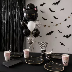 Fekete macska témájú halloweeni lufis party szett 6 főre