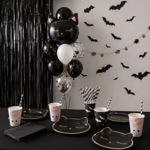 Fekete macska témájú halloweeni lufis party szett 6 főre
