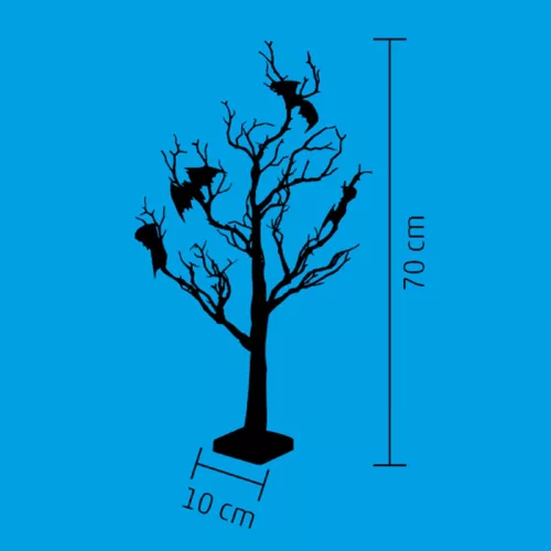 Halloween fa, denevérekkel, narancs színű LED-ekkel - 70 cm