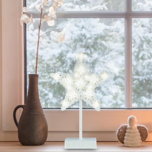 Csillag asztaldísz, 20 db LED-del, ABS műanyagból, 25 x 39 cm