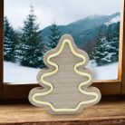 Fenyő formájú fa asztaldísz, melegfehér LED szalaggal