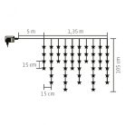LED-es csillag fényfüggöny, 1,35 m / 50 db melegfehér LED, adapter, beltéri 