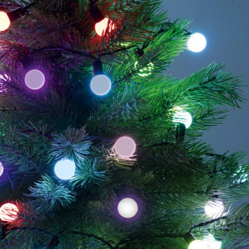 LED-es gömb fényfüzér, 4,9 m / 50 db színváltó LED, adapter, beltéri
