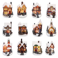   LED-es házikó, színes, 12 féle forma, polyresin, beltéri