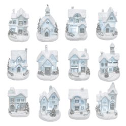 LED-es házikó, fehér, 12 féle forma, polyresin, beltéri