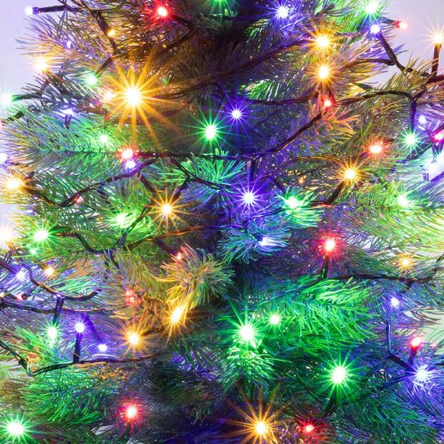 LED-es fényfüzér, 8 m / 100 db színes LED, adapter, beltéri 