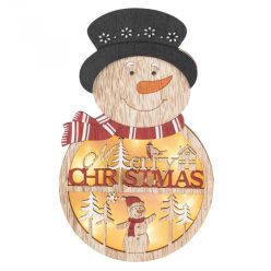 Fa hóemberes ajtódísz, ablakdísz, 4 db LED, 