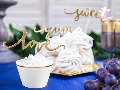 Cupcake feltét Love, arany, 13cm (1 pkt / 6 db.)