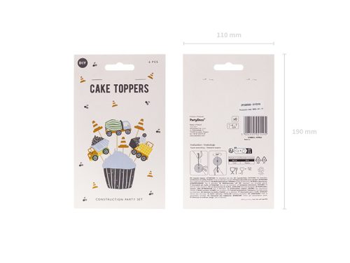 Cupcake feltét - Építőipari járművek, 4-7 cm, mix (1 pkt / 6 db.)