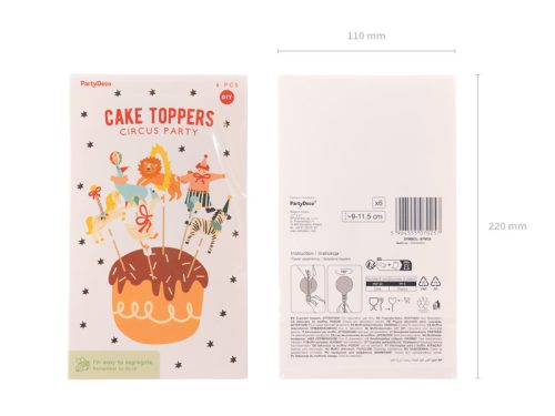 Circus Cupcake Toppers, 9-11,5 cm, mix (1 pkt / 6 db.)