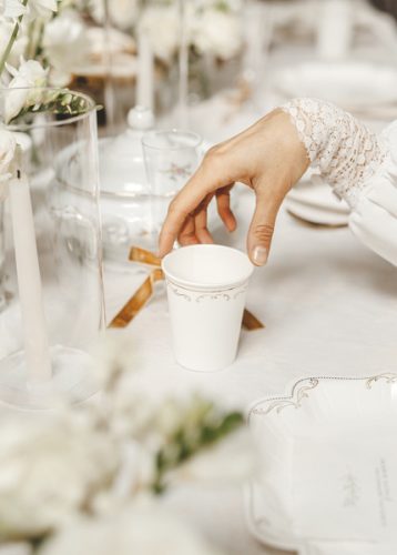 Fehér papír pohár arany mintával, 220 ml, 6 db/csomag