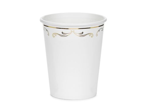 Fehér papírpohár arany díszítéssel, 220 ml, 6 db/csomag