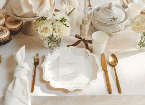 Fehér papírpohár arany díszítéssel, 220 ml, 6 db/csomag