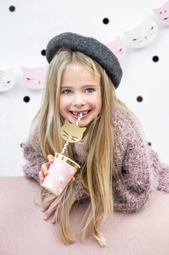 Papír pohár cicás mintával, világos rózsaszín, 200 ml, 6 db/csomag